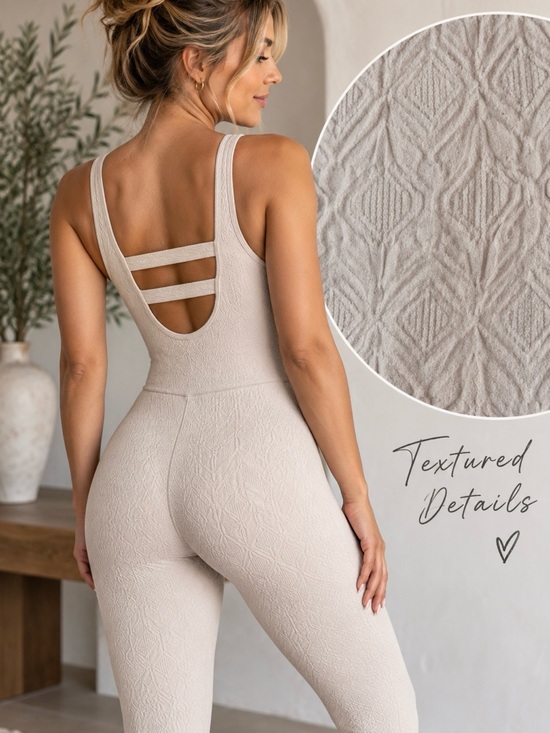 JoyLab Pants - Textured Scoop-Back Jumpsuit in Light Beige